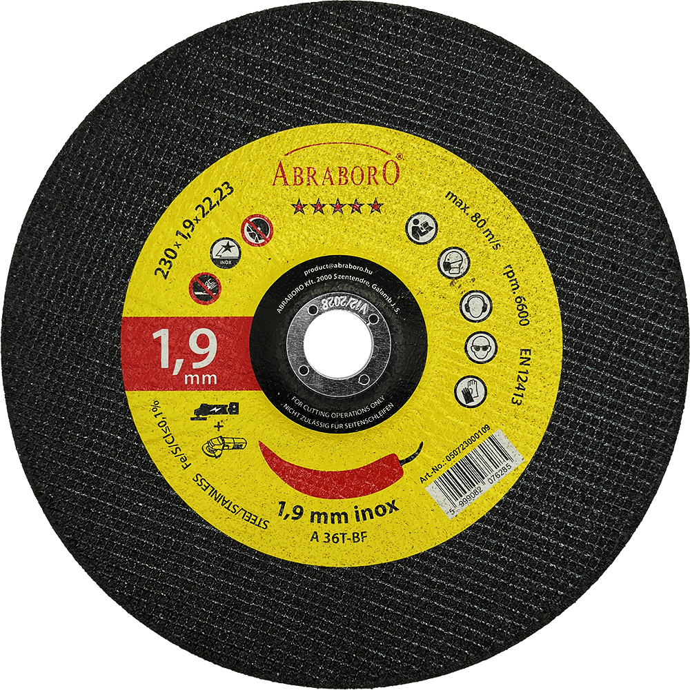 Abraboro 230 x 1.9 x 22 mm Chili fém + inox vágókorong, T42 domború kivitel, 10 db/csomag termék fő termékképe