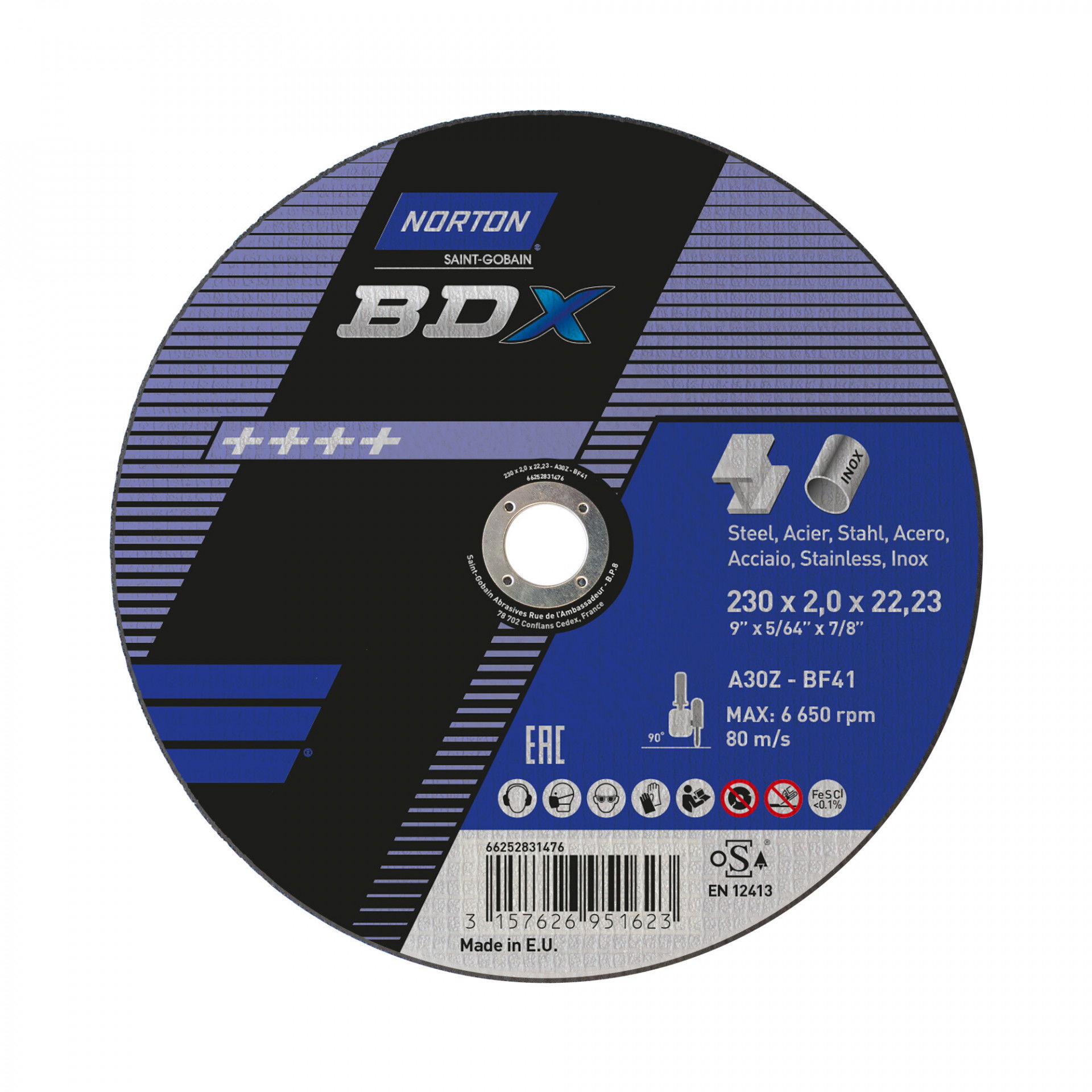 Norton BDX fém-inox vágókorong 230x2,5x22,23 A36X, 25 db/csomag termék fő termékképe