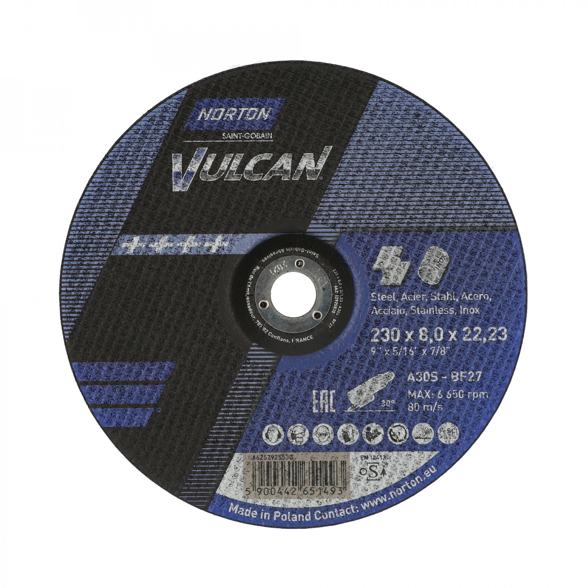 Norton Vulcan fém tisztítókorong 230x8,0x22,23mm, 10 db/csomag termék fő termékképe