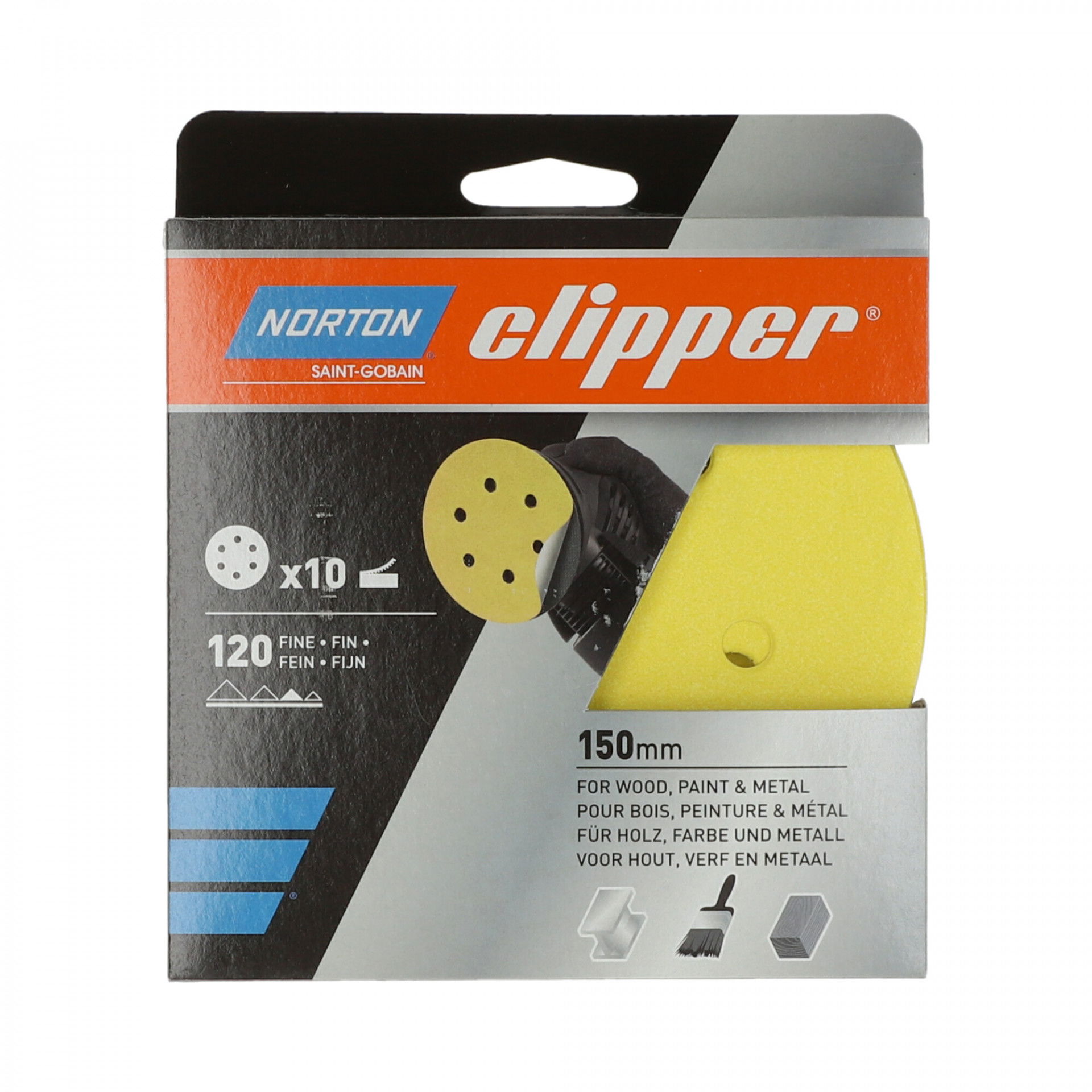 Norton Clipper G131F tépőzáras csiszolókorong Ø150mm 6 lyukas P120, 10 db/csomag termék fő termékképe