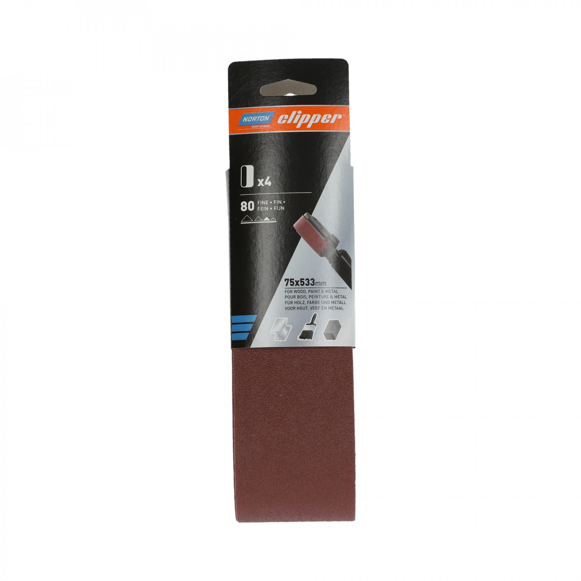 Norton Clipper R230 csiszolószalag kézi szalagcsiszolóhoz 75x533mm P80, 4 db/csomag termék fő termékképe