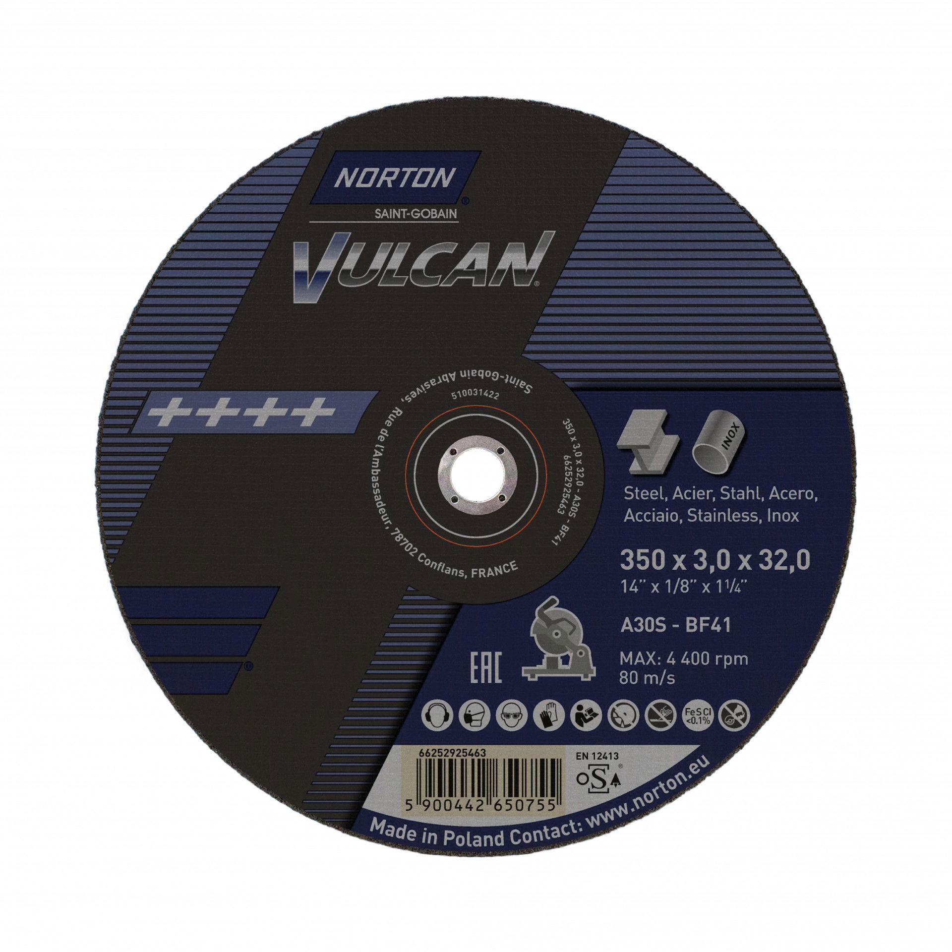 Norton Vulcan fém vágókorong 350x3,0x32mm A30S, 10 db/csomag termék fő termékképe