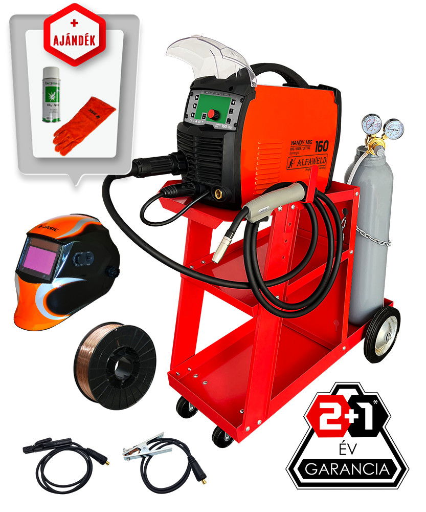 HANDY MIG 160 LED SYNERGIC INVERTERES HEGESZTŐCSOMAG 5KG CO2 PALACKKAL termék fő termékképe